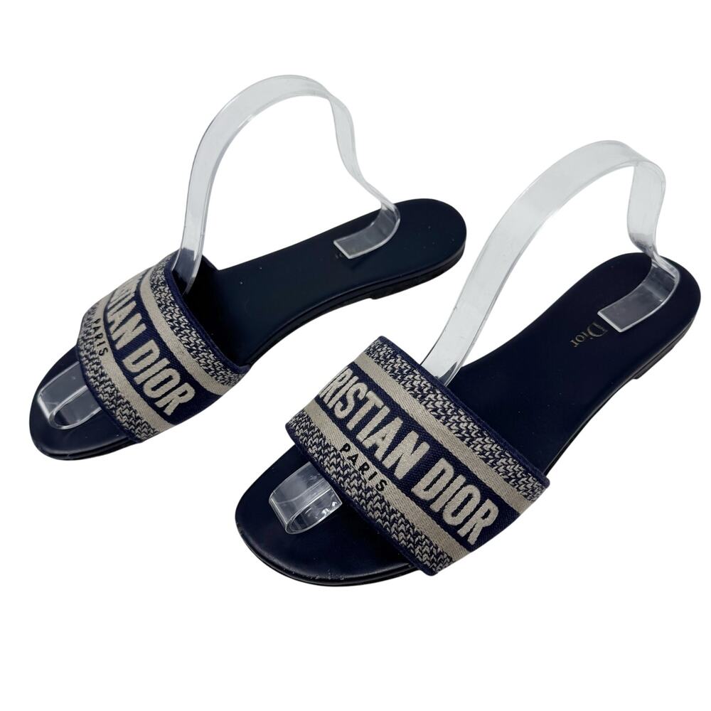 CHRISTIAN DIOR Dway Navy Blue White Slide Sandal Embroidered Logo EU 39 US 9 - Picture 5 of 12